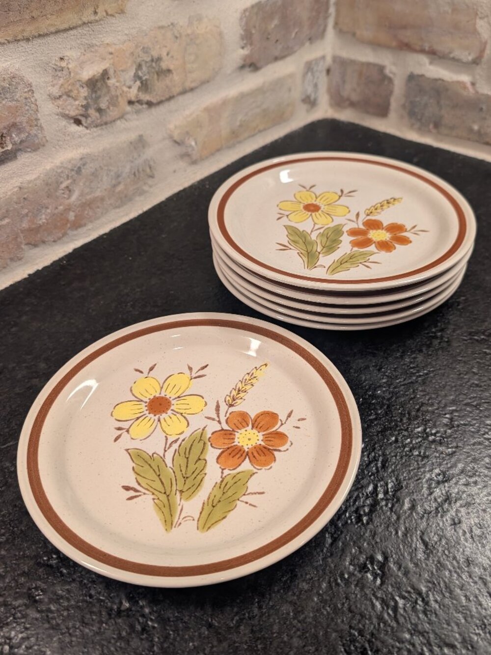 Vintage 6 Autumn Collection Stoneware Wheat Flower Salad Plates